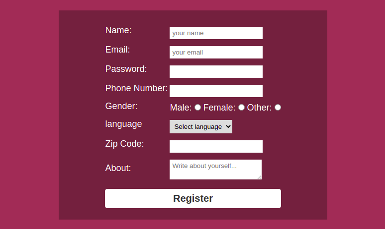 Code for Registration Form Validation