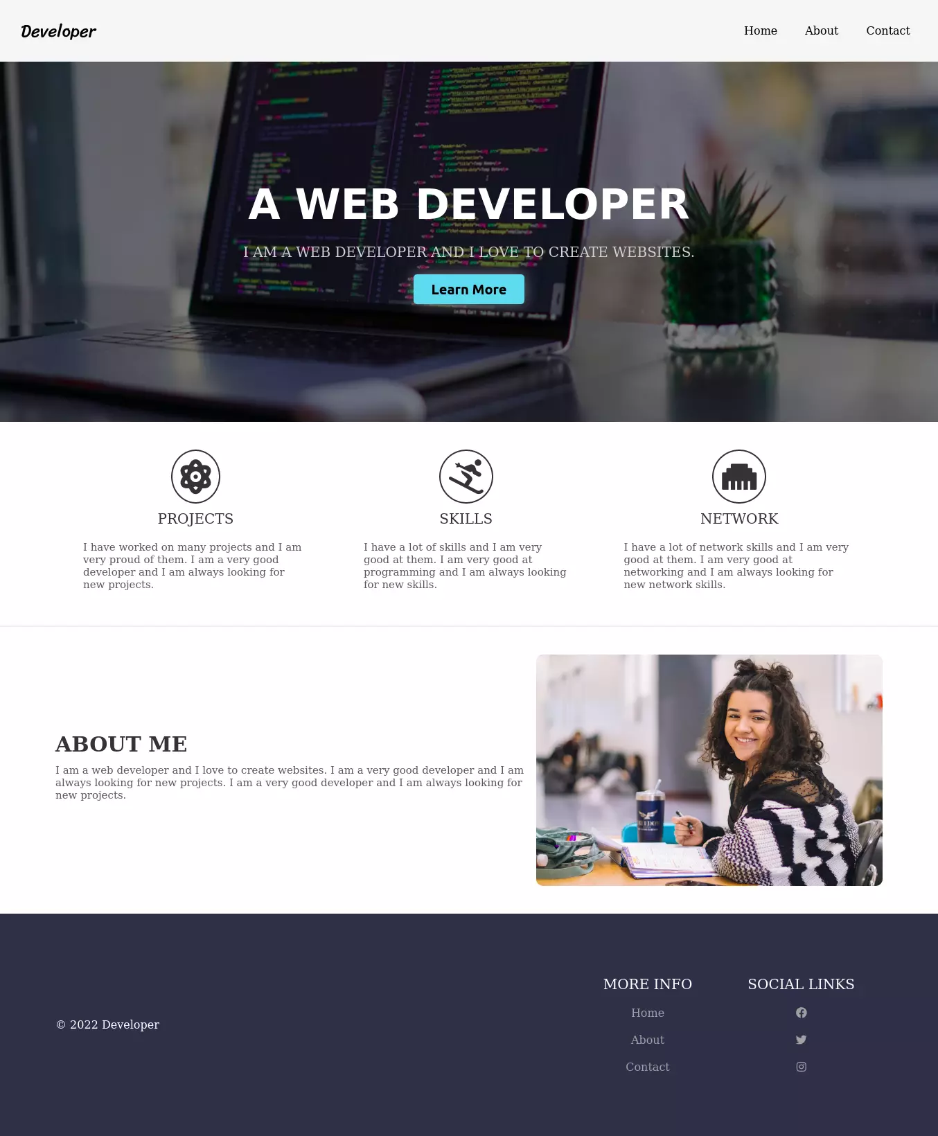 sample HTML code for homepage