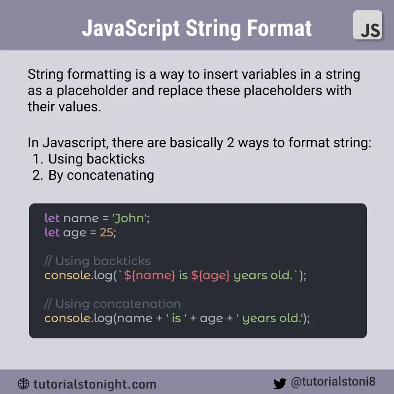 JavaScript String Format (3 Ways)